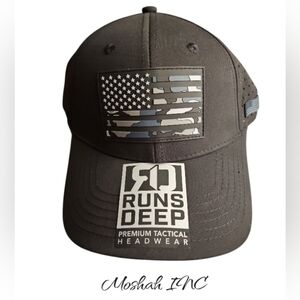 Runs Deep Tactical USA American Flag Premium Tactical Hat Black Snapback Cap NWT